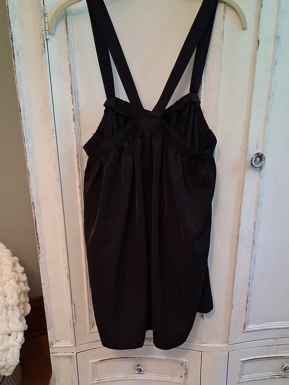 Black Women's Strappy Tank with Gathered Bodice